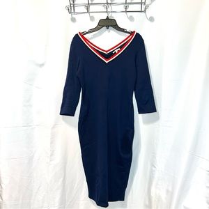 Charlotte Russe Varsity Vibes Navy Blue V Neck Midi Dress